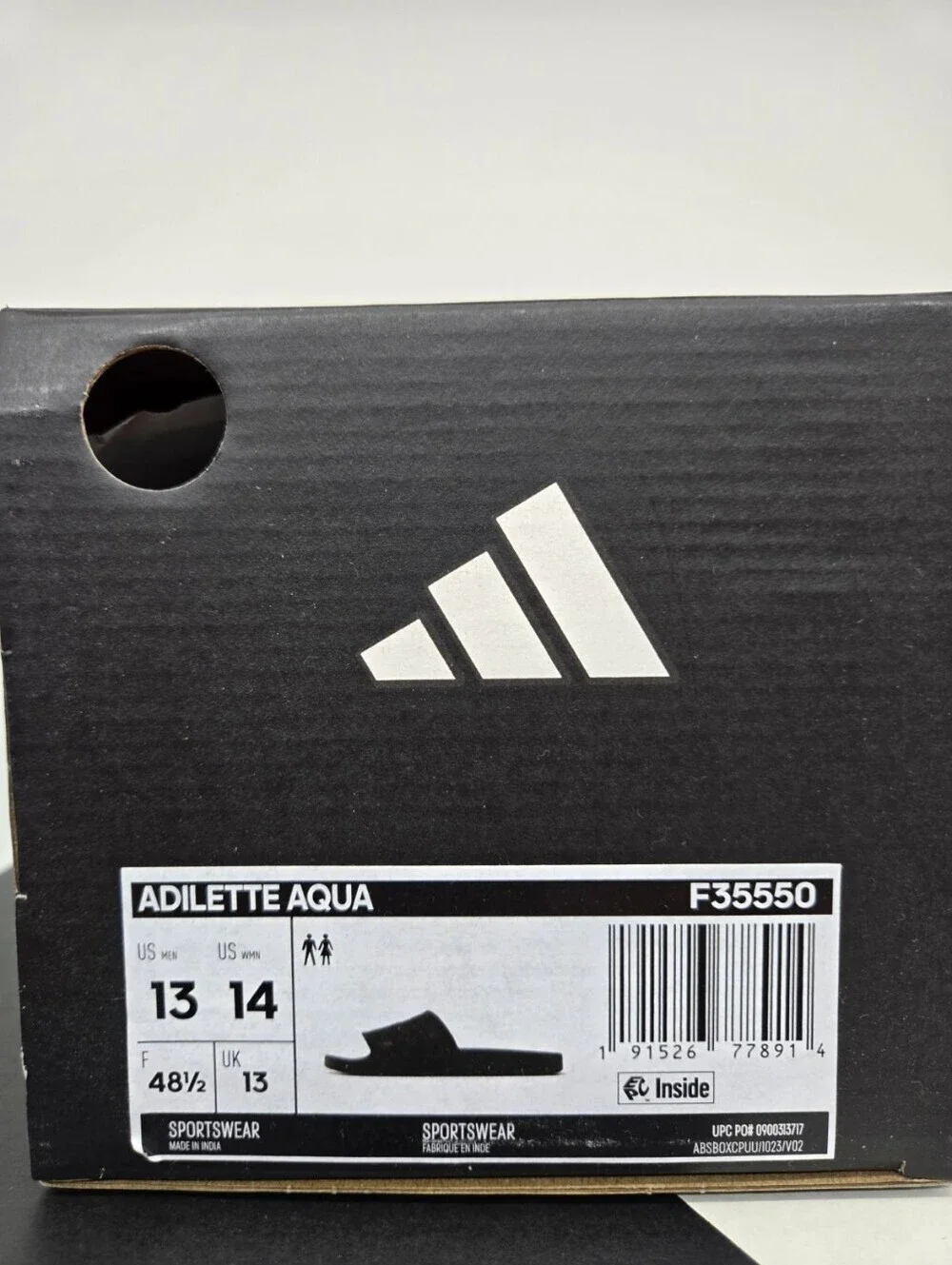 Adilette Men's Aqua Slides F35550 Triple Core Black Shoes Size 13